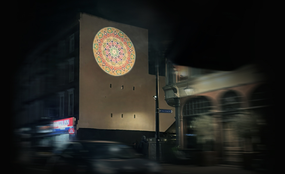 Sara Choudhrey, Samara, 2026. Installation view Light Up Kilburn 2026