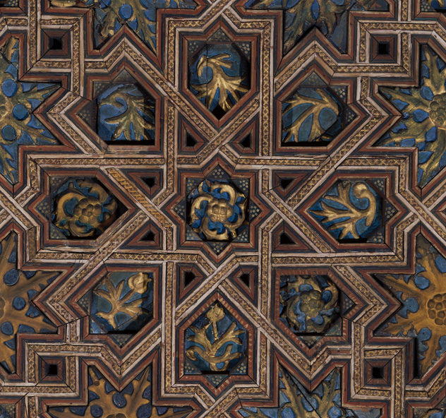 Detail of geometric pattern, Torrijos Ceiling at V&A East Storehouse, the subject of Sara Choudhrey's pattern-making workshop