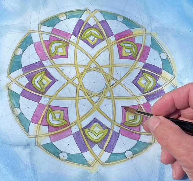 Participant outcome, painting by John Lloyd following geometric pattern workshop led by Sara Choudhrey through the King's Foundation School of Traditional Arts